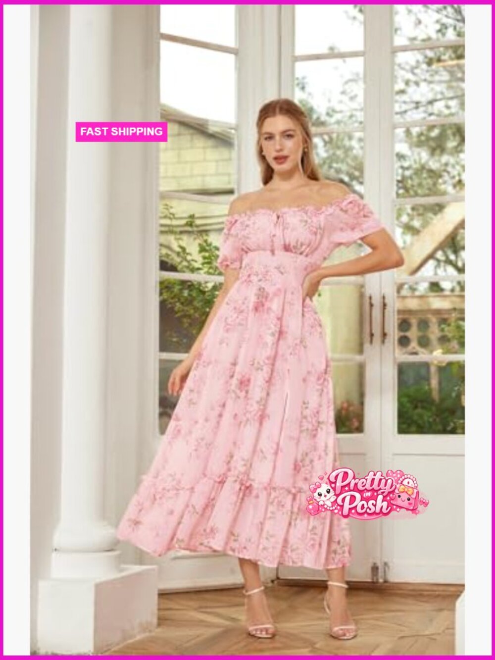 Ruffled Floral Corset Dress Square Neck Short Sleeve A-line - Picture 2 of 7